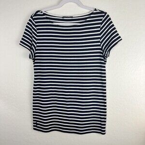 Ralph Lauren Women's Blue White Stripe Boat Neck Short Sleeve